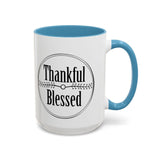 Faith Culture - Thankful & Blessed - Christian Thanksgiving Accent Coffee Mug, 11oz and 15oz 15oz Light Blue