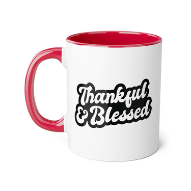 Faith Culture - Thankful & Blessed - Christian Thanksgiving Accent Mug, 11oz Red 11oz