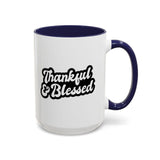 Faith Culture - Thankful & Blessed Christian Thanksgiving Accent Coffee Mug, 11oz and 15oz 15oz Navy