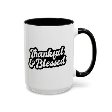 Faith Culture - Thankful & Blessed Christian Thanksgiving Accent Coffee Mug, 11oz and 15oz 15oz Black