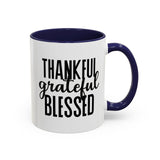 Faith Culture - Thankful, Grateful, Blessed - Christian Thanksgiving Accent Coffee Mug, 11oz and 15oz 11oz Navy