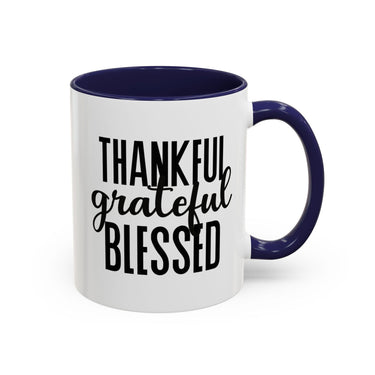Faith Culture - Thankful, Grateful, Blessed - Christian Thanksgiving Accent Coffee Mug, 11oz and 15oz 11oz Navy