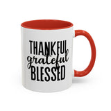 Faith Culture - Thankful, Grateful, Blessed - Christian Thanksgiving Accent Coffee Mug, 11oz and 15oz 11oz Red