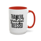 Faith Culture - Thankful, Grateful, Blessed - Christian Thanksgiving Accent Coffee Mug, 11oz and 15oz 15oz Red