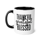 Faith Culture - Thankful, Grateful, Blessed - Christian Thanksgiving Accent Mug, 11oz Black 11oz