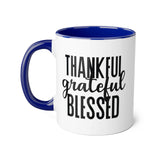 Faith Culture - Thankful, Grateful, Blessed - Christian Thanksgiving Accent Mug, 11oz Blue 11oz