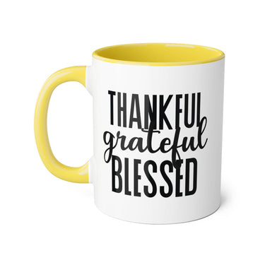 Faith Culture - Thankful, Grateful, Blessed - Christian Thanksgiving Accent Mug, 11oz Yellow 11oz