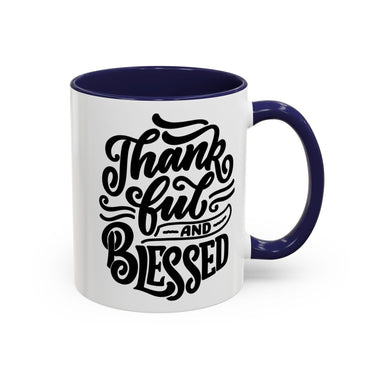 Faith Culture - Thankful and Blessed - Christian Thanksgiving Accent Coffee Mug, 11oz and 15oz 11oz Navy
