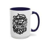 Faith Culture - Thankful and Blessed - Christian Thanksgiving Accent Coffee Mug, 11oz and 15oz 15oz Navy