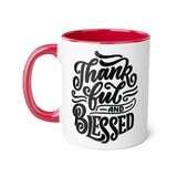 Faith Culture - Thankful and Blessed - Christian Thanksgiving Accent Mug, 11oz Red 11oz