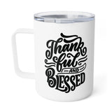 Faith Culture - Thankful and Blessed - Christian Thanksgiving Insulated Coffee Mug, 10oz 10oz White