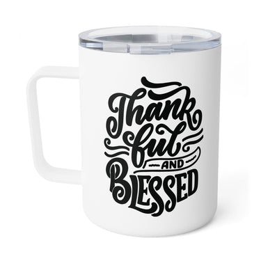 Faith Culture - Thankful and Blessed - Christian Thanksgiving Insulated Coffee Mug, 10oz 10oz White