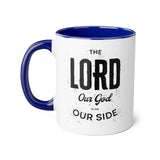 Faith Culture - The Lord Our God Is On Our Side - Christian Thanksgiving Accent Mug, 11oz Blue 11oz