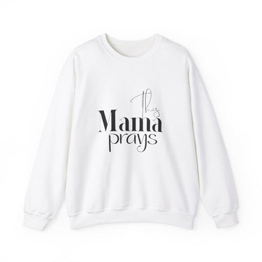 Faith Culture - This Mama Prays - Christian Unisex Heavy Blendâ„¢ Crewneck Sweatshirt White