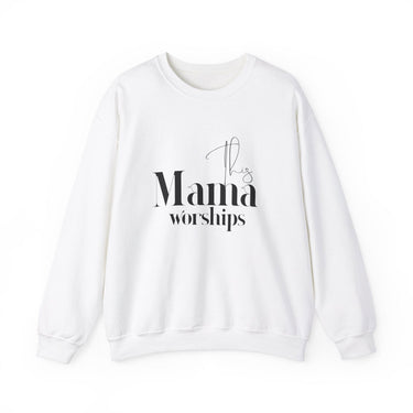 Faith Culture - This Mama Worships - Christian Unisex Heavy Blendâ„¢ Crewneck Sweatshirt White