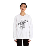 Faith Culture - Wooden Cross - Christian Unisex Heavy Blendâ„¢ Crewneck Sweatshirt White