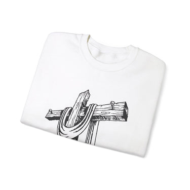 Faith Culture - Wooden Cross - Christian Unisex Heavy Blendâ„¢ Crewneck Sweatshirt