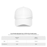 OTTO Cap 18-253 low-profile baseball cap size chart: one size, circumference 22.83 inches (58 cm), with measurement tolerance of 0.4 inches (1 cm).