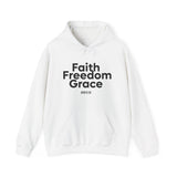 Faith Freedom Grace Christian Hoodie – John 8:36 in white | Faith Culture