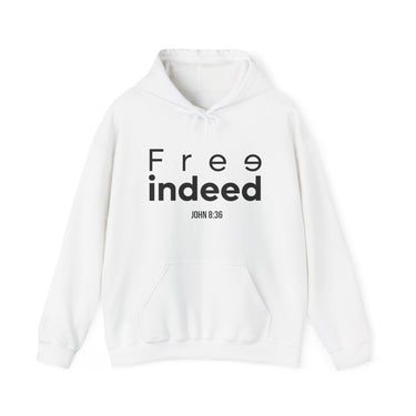 Free Indeed Abstract Christian Hoodie – John 8:36 in white | Faith Culture