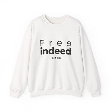 Free Indeed Abstract Christian Sweatshirt – John 8:36 in white | Faith Culture