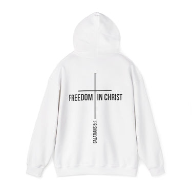 Freedom in Christ Christian Hoodie – Galatians 5:1 in white | Faith Culture