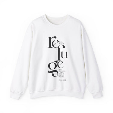 God Is Our Refuge Christian Sweatshirt – Psalm 46:1–2 in white | Faith Culture