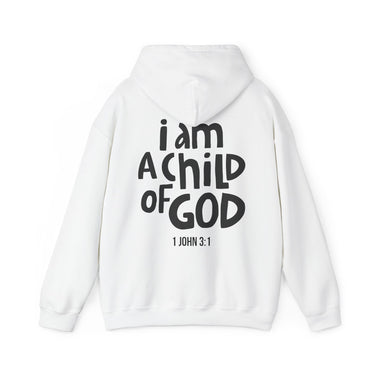 I Am a Child of God Christian Hoodie – 1 John 3:1 in white | Faith Culture