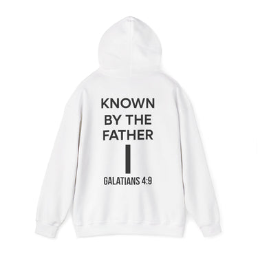 Known by the Father Christian Hoodie – Galatians 4:9 in white | Faith Culture