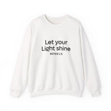 Let Your Light Shine Christian Sweatshirt – Matthew 5:16 in white | Faith Culture