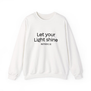 Let Your Light Shine Christian Sweatshirt – Matthew 5:16 in white | Faith Culture