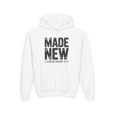 Made New Christian Youth Hoodie – 2 Corinthians 5:17 in white | Faith Culture