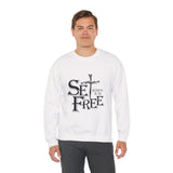 Faith Culture – Set Free Christian Crewneck Sweatshirt – White | John 8:36 Scripture Apparel