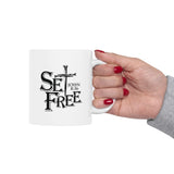 Faith Culture – Set Free John 8:36 Christian Coffee Mug – Bold Cross Scripture Design, 11oz & 15oz 11oz