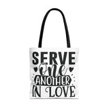 Faith Culture - Serve One Another in Love Christian Tote Bag - Galatians 5:13 Bible Verse 18" × 18'' Black