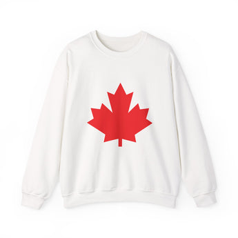 Faith Culture – Bold Red Maple Leaf Crewneck Sweatshirt – White | Iconic Canadian Symbol Pullover