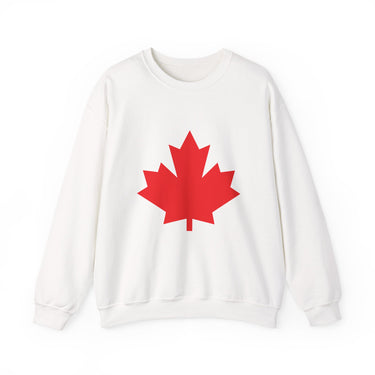 Faith Culture – Bold Red Maple Leaf Crewneck Sweatshirt – White | Iconic Canadian Symbol Pullover