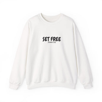 Faith Culture – Set Free John 8:36 Unisex Crewneck Sweatshirt – White | Christian Freedom Sweatshirt for Bold Faith