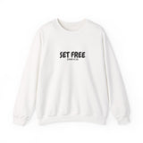 Faith Culture – Set Free John 8:36 Unisex Crewneck Sweatshirt – White | Christian Freedom Sweatshirt for Bold Faith