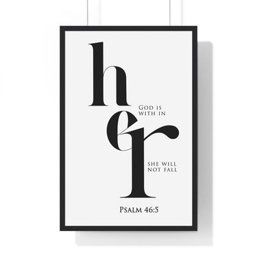 White frame detail on God Is Within Her Christian wall art