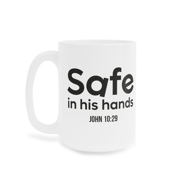 Faith Culture - Safe in His Hands Christian Mug - John 10:29 | Father’s Day Faith Mug