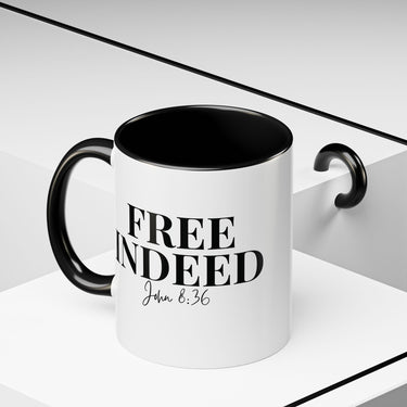 Faith Culture - Free Indeed John 8:36 Christian Accent Mug, 11oz & 15oz | Bold Faith Declaration