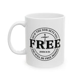 Faith Culture – Set Free John 8:36 Christian Coffee Mug – Bold Cross Scripture Design, 11oz & 15oz