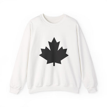 Faith Culture – Solid Black Maple Leaf Crewneck Sweatshirt – White | Bold Minimalist Canadian Pullover