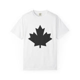 Faith Culture - Bold Black Maple Leaf Unisex T-Shirt – White | Minimalist Canadian Pride Tee