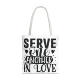 Faith Culture - Serve One Another in Love Christian Tote Bag - Galatians 5:13 Bible Verse 18" × 18'' White