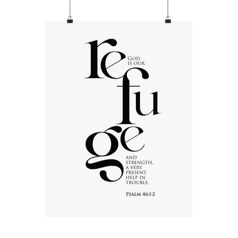 Faith Culture Refuge Psalm 46:12 Christian Matte Poster | Minimal Typography Scripture Wall Art Print
