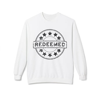 Faith Culture - Redeemed Christian Sweatshirt Bold Bible Verse Inspired Pullover for Men and Women White