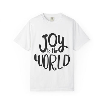 Faith Culture - Joy to the World Christian Christmas T-Shirt – White | Hand Lettered Holiday Tee