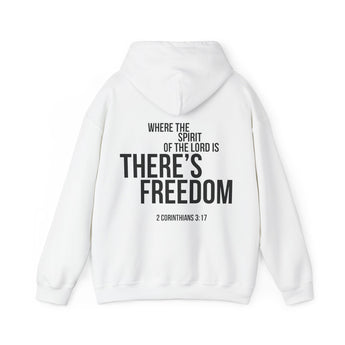 Where the Spirit Is There’s Freedom Back Print Christian Hoodie | 2 Corinthians 3:17 Scripture Apparel White